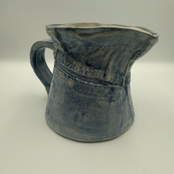Louisville Stoneware Co. Blue Glaze Pitcher Denim and Daisy Rare 5.75” Tall - Picture 4 of 11